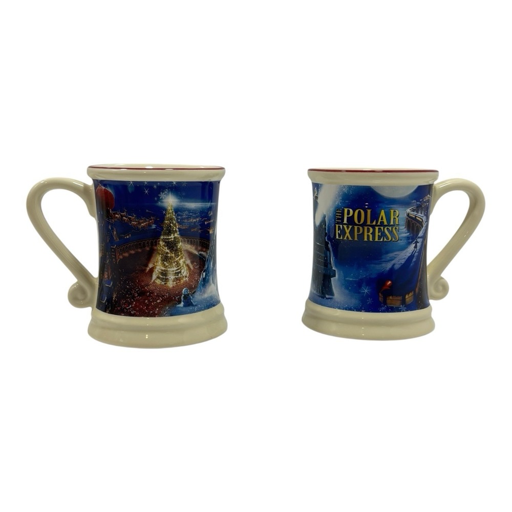 Set Of 2 The Polar‎ Express Christmas Train Story 3D Raised Coffee Mug Cups